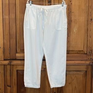 ❌SOLD❌Columbia White Linen Blend High waisted Pull-on Cropped Pants Sz. XL
